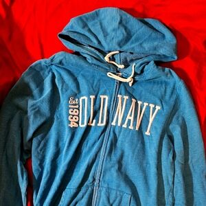 Old Navy Teal logo hoodie zipper sweatshirt size Large